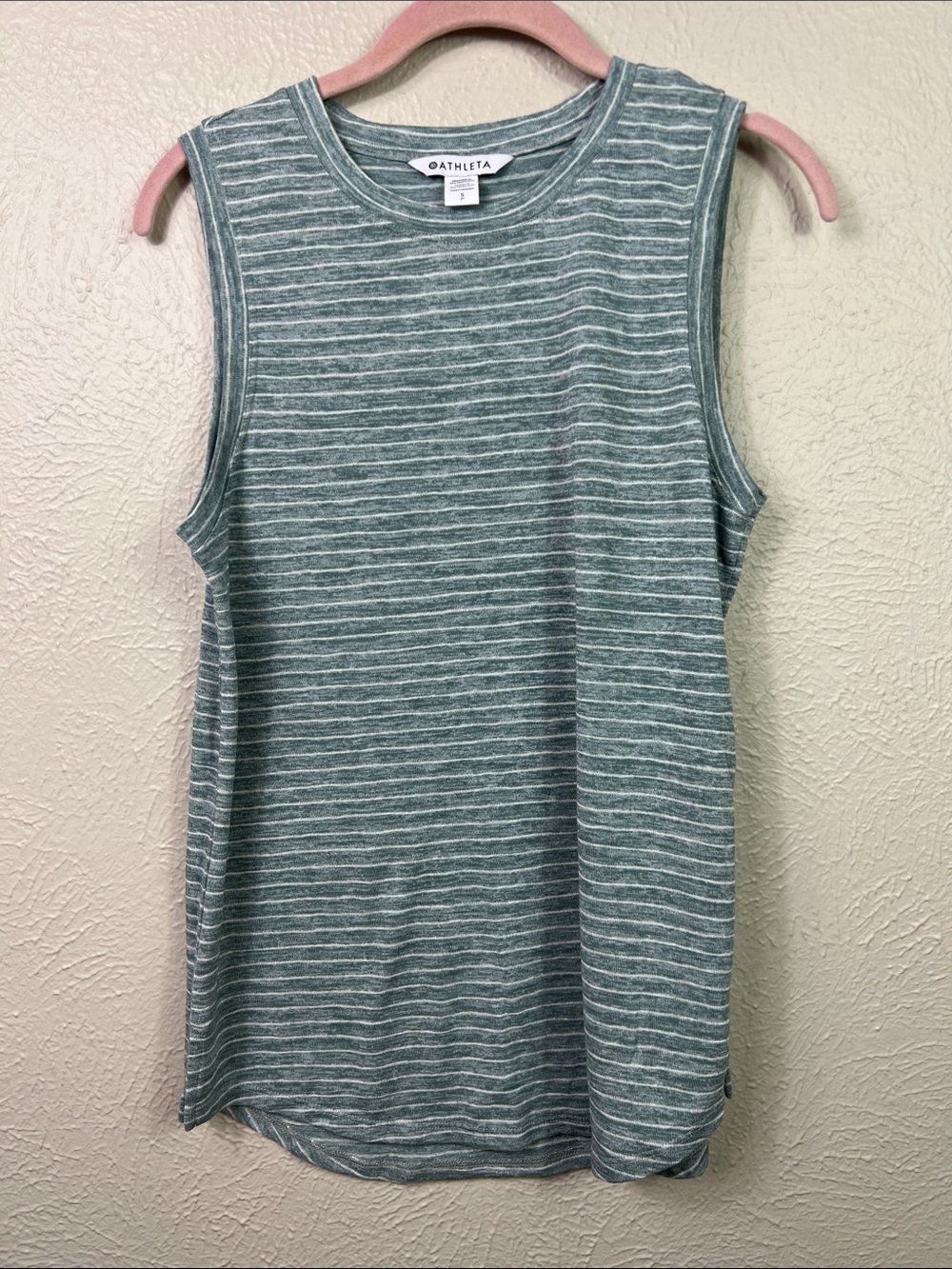 Athleta Breezy Gray & White Stripe Curved Hem Tank Top Small